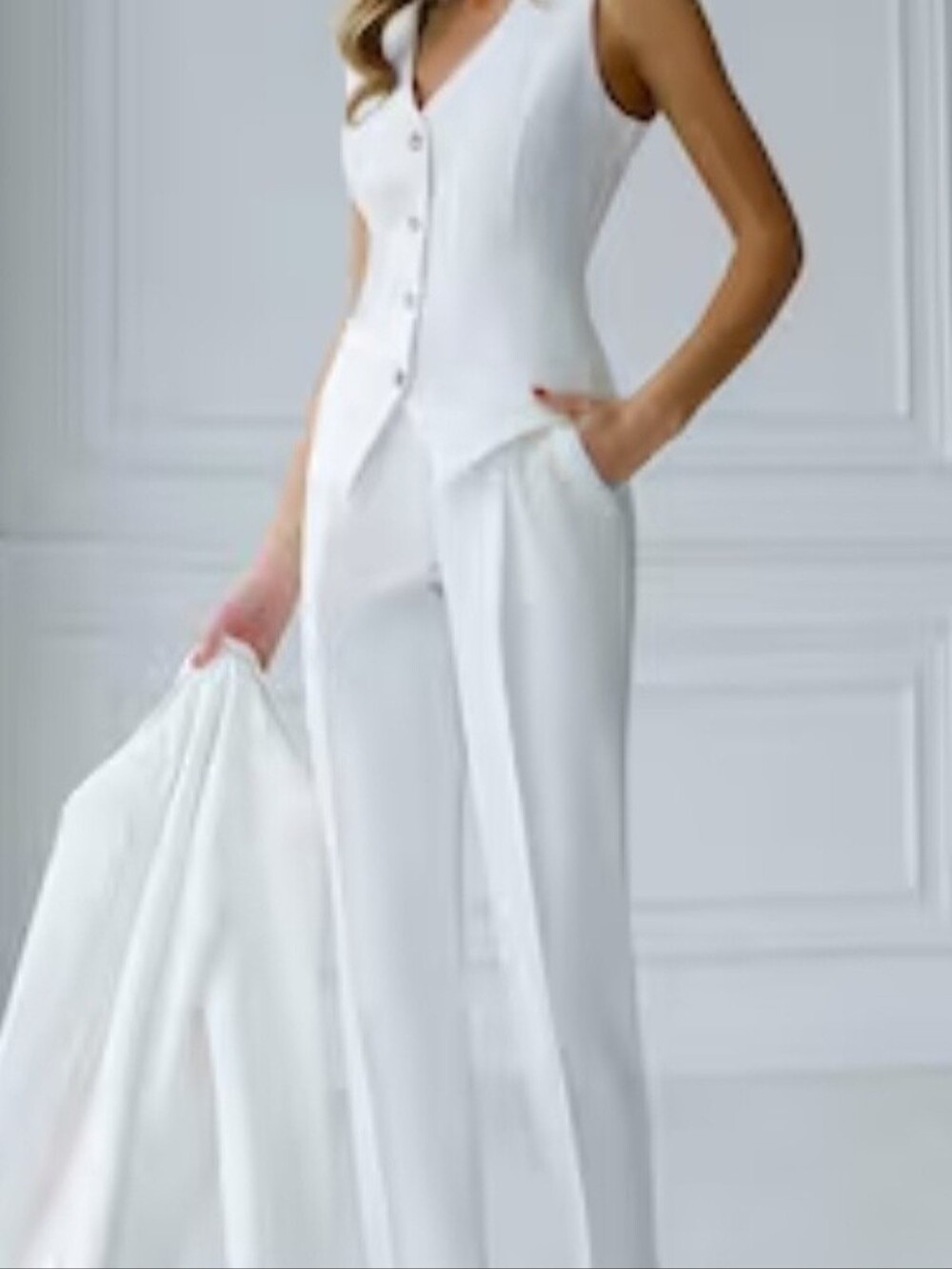 Elegant Sleeveless Ivory White Jumpsuit with Gold Buttons